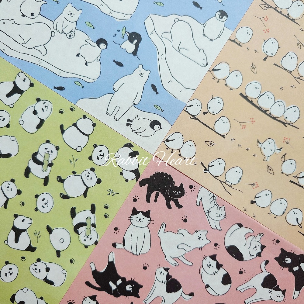 🐰兔子心 日本色紙 OKINI 線條 手繪 北極熊 企鵝 貓熊 長尾山雀 貓咪 腳印 雪鳥 拼貼 素材紙 打底-細節圖4