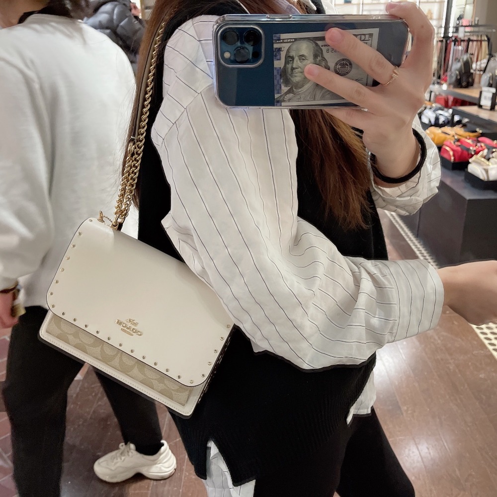 台灣美媽代購 COACH 蔻馳 包包 單肩包 斜挎包 手提包 斜背包 鏈條包 風琴包 翻蓋單肩斜挎包 時尚百搭簡約斜挎包-細節圖7