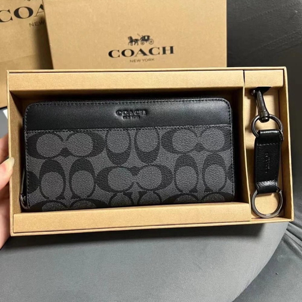 台灣美媽代購 COACH 蔻馳 長夾 短夾 經典老花拉鏈長夾 長款錢包 拉鏈夾 零錢包 男款手拿包 卡夾 信用卡夾-細節圖2