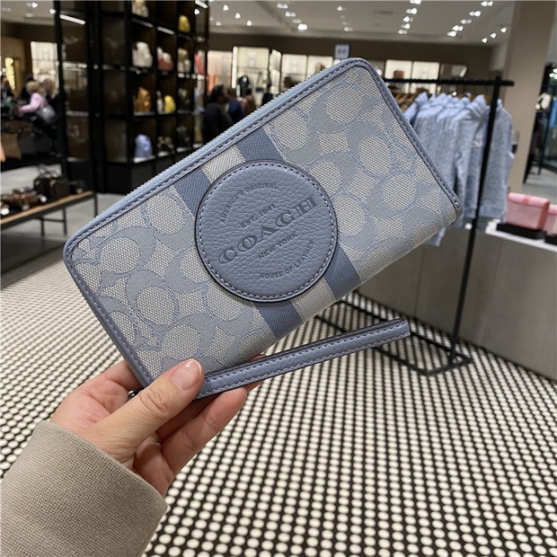 台灣美媽代購 COACH 蔻馳 皮夾 長夾 時尚女生錢包 拉鏈對折短夾  馬卡龍配色零錢包  LONNIE帆布提花錢夾-細節圖3