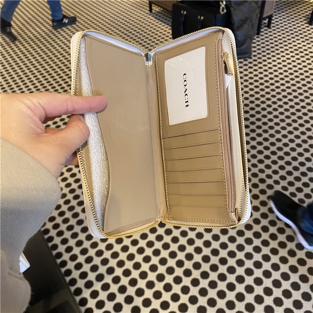 台灣美媽代購 COACH 蔻馳 皮夾 長夾 時尚女生錢包 拉鏈對折短夾  馬卡龍配色零錢包  LONNIE帆布提花錢夾-細節圖7