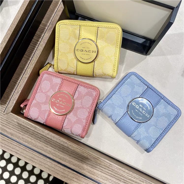 台灣美媽代購 COACH 蔻馳 皮夾 長夾 時尚女生錢包 拉鏈對折短夾  馬卡龍配色零錢包  LONNIE帆布提花錢夾-細節圖8
