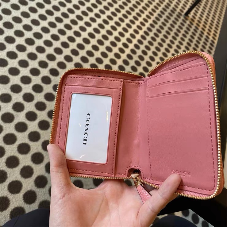 台灣美媽代購 COACH 蔻馳 皮夾 長夾 時尚女生錢包 拉鏈對折短夾  馬卡龍配色零錢包  LONNIE帆布提花錢夾-細節圖11