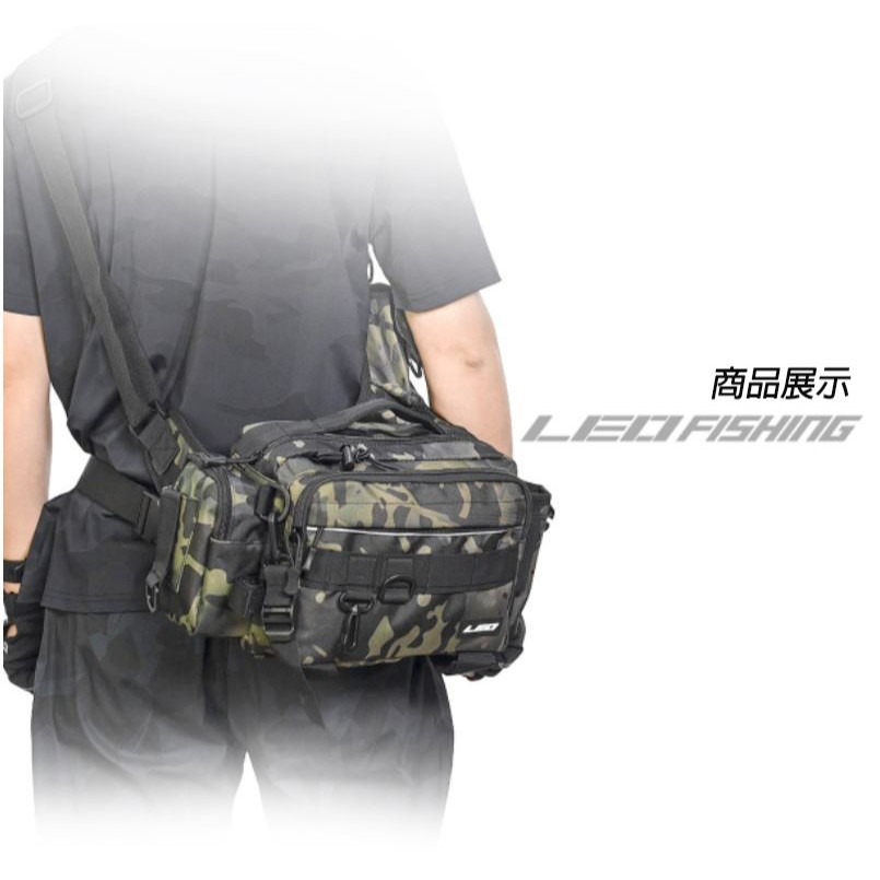 《懶人雜貨舖》leo 單肩路亞包 黑夜迷彩 斜背包 魚餌 漁輪 釣魚包 漁具包 釣具包 路亞包-細節圖5
