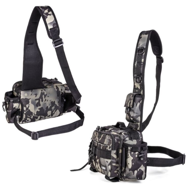 《懶人雜貨舖》leo 單肩路亞包 黑夜迷彩 斜背包 魚餌 漁輪 釣魚包 漁具包 釣具包 路亞包-細節圖6