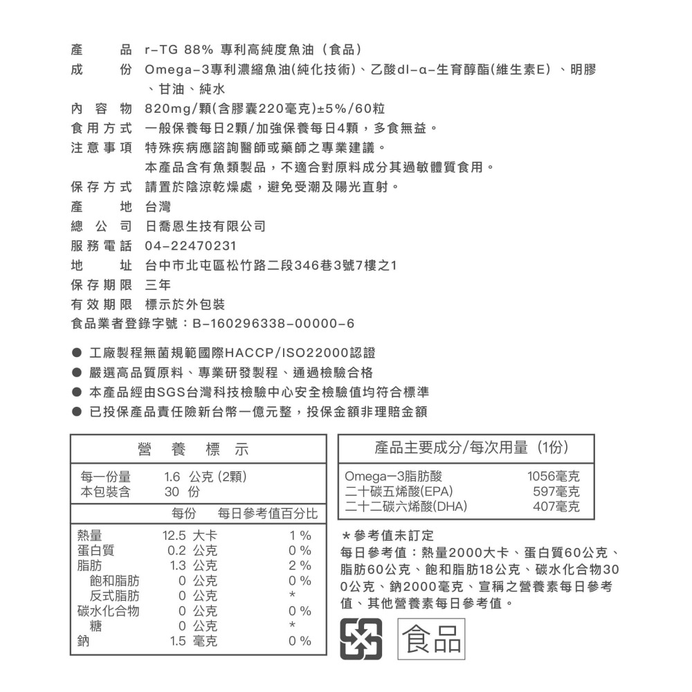 日喬恩 88%專利高純度魚油 1歲可吃 R-TG型態高吸收 升級改版上市｜60顆-細節圖8