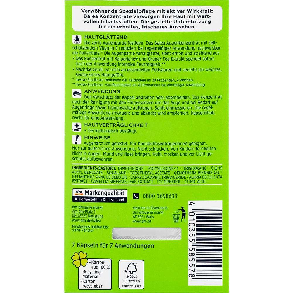 【Balea 芭樂雅】眼部緊緻精華膠囊-綠茶精華(7顆/片/綠色)【5578】-細節圖2