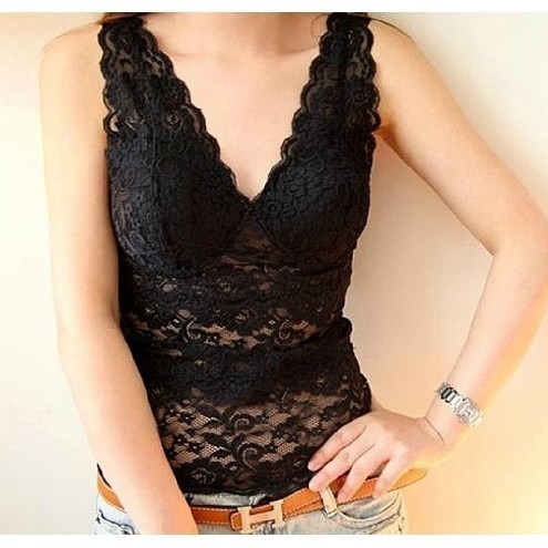 台灣現貨 爆款性感蕾絲背心帶胸墊 打底衣 防走光 內搭外穿 無鋼圈內衣-細節圖7