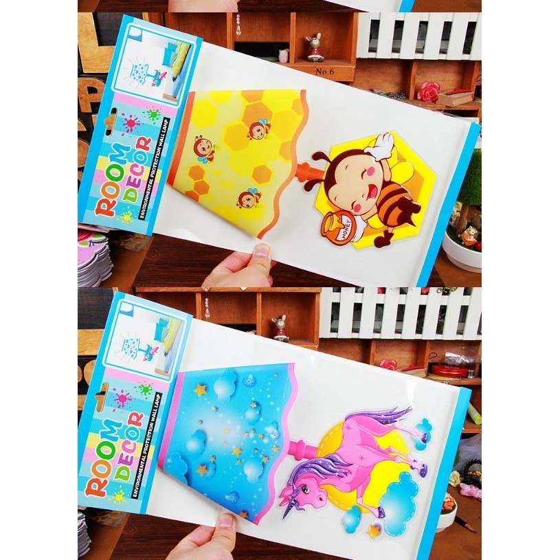 台灣現貨 可愛卡通壁貼燈 免插電3D立體LED檯燈貼 開關燈 小夜燈 孩子最愛的禮物 夜燈-細節圖2