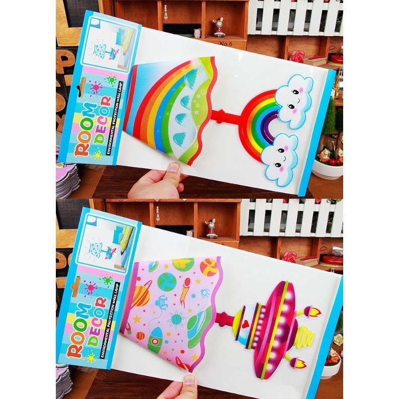 台灣現貨 可愛卡通壁貼燈 免插電3D立體LED檯燈貼 開關燈 小夜燈 孩子最愛的禮物 夜燈-細節圖5