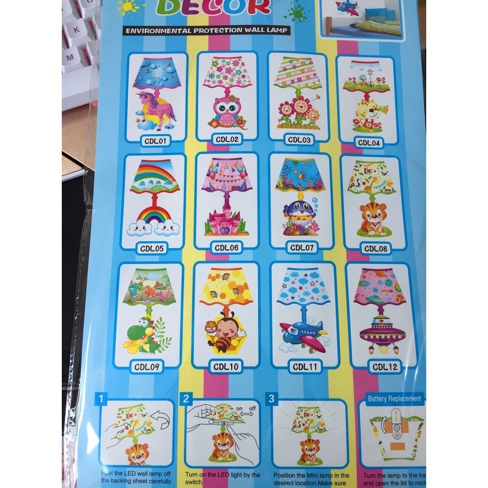 台灣現貨 可愛卡通壁貼燈 免插電3D立體LED檯燈貼 開關燈 小夜燈 孩子最愛的禮物 夜燈-細節圖9