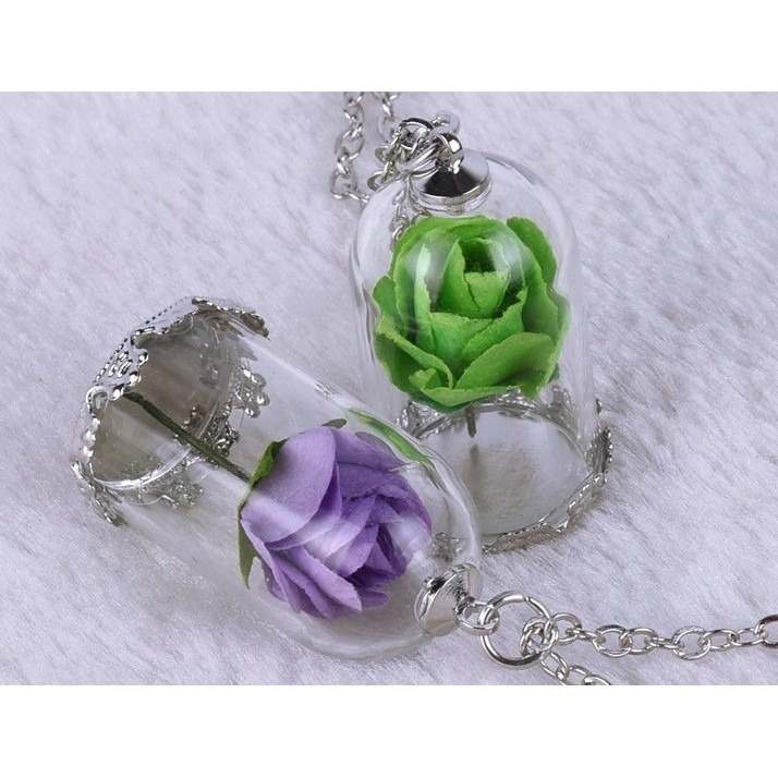 台灣現貨 手工時尚項鍊 玻璃瓶乾花項鍊 野獸玫瑰花項鍊 美女與野獸永生花 小王子的玫瑰花-細節圖2