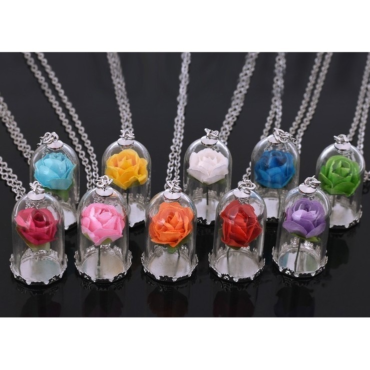 台灣現貨 手工時尚項鍊 玻璃瓶乾花項鍊 野獸玫瑰花項鍊 美女與野獸永生花 小王子的玫瑰花-細節圖3