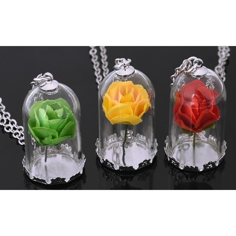 台灣現貨 手工時尚項鍊 玻璃瓶乾花項鍊 野獸玫瑰花項鍊 美女與野獸永生花 小王子的玫瑰花-細節圖4