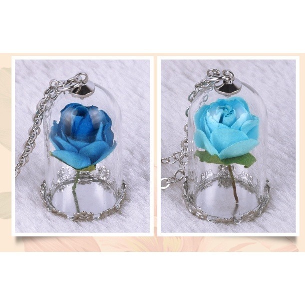 台灣現貨 手工時尚項鍊 玻璃瓶乾花項鍊 野獸玫瑰花項鍊 美女與野獸永生花 小王子的玫瑰花-細節圖5