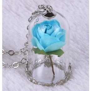 台灣現貨 手工時尚項鍊 玻璃瓶乾花項鍊 野獸玫瑰花項鍊 美女與野獸永生花 小王子的玫瑰花-細節圖6