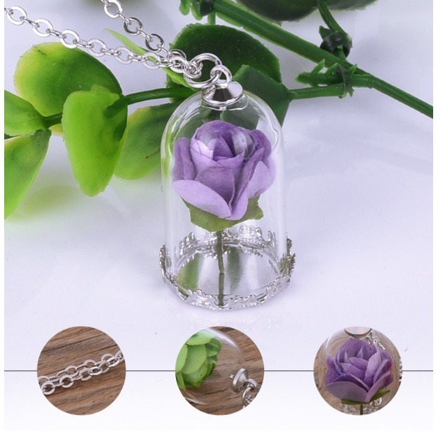 台灣現貨 手工時尚項鍊 玻璃瓶乾花項鍊 野獸玫瑰花項鍊 美女與野獸永生花 小王子的玫瑰花-細節圖8
