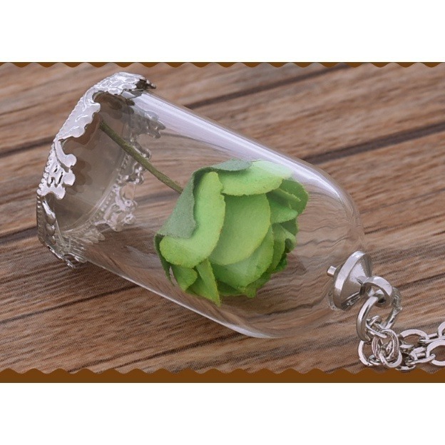 台灣現貨 手工時尚項鍊 玻璃瓶乾花項鍊 野獸玫瑰花項鍊 美女與野獸永生花 小王子的玫瑰花-細節圖9