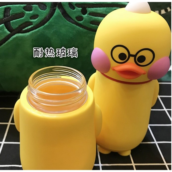 台灣現貨出清 網紅爆款玻尿酸鴨鴨杯 玻璃隨手杯 可愛隨身杯 小黃鴨杯 交換禮物-細節圖2