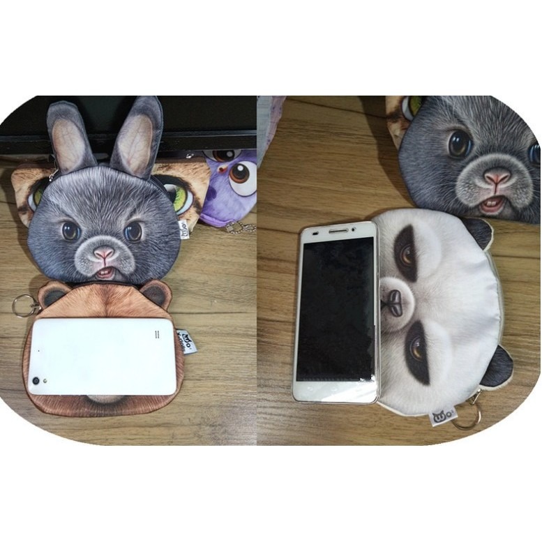 台灣現貨 最新款動物錢包小熊硬幣包 3D布藝印花手機零錢包-細節圖3