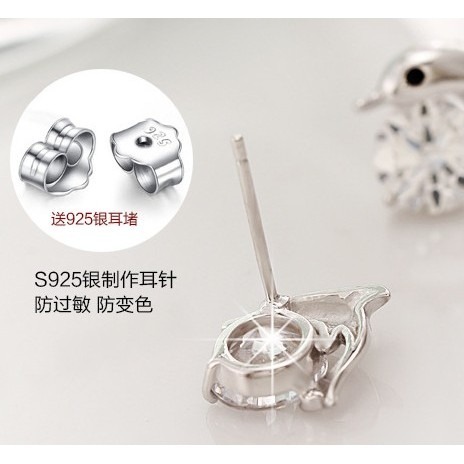 台灣現貨 925純銀海豚耳針 韓國小飾品時尚 鑽石海豚灣戀耳飾 耳環 耳針-細節圖2
