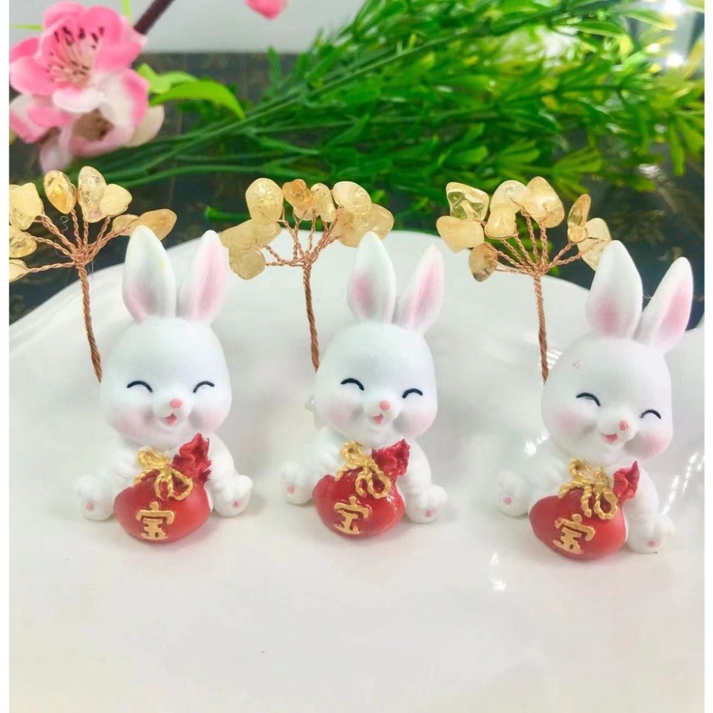 台灣現貨 新年招財必備 招財黃水晶萌兔 開運擺件 聚財兔 「聚財之石」、「財富之石」水晶樹 辦公桌療癒小物-細節圖3