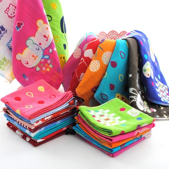 台灣現貨 純棉紗布小方巾 卡通兒童洗臉小毛巾 嬰兒全棉手帕 幼兒園三層紗手帕-細節圖4