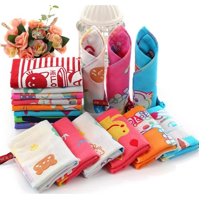台灣現貨 純棉紗布小方巾 卡通兒童洗臉小毛巾 嬰兒全棉手帕 幼兒園三層紗手帕-細節圖7