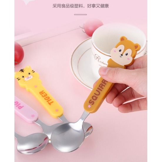 台灣現貨 可愛卡通動物不鏽鋼湯匙 調羹防燙湯匙 學生兒童寶寶餐具 勺子 兒童湯匙-細節圖5