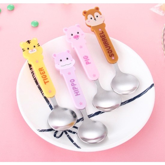 台灣現貨 可愛卡通動物不鏽鋼湯匙 調羹防燙湯匙 學生兒童寶寶餐具 勺子 兒童湯匙-細節圖8