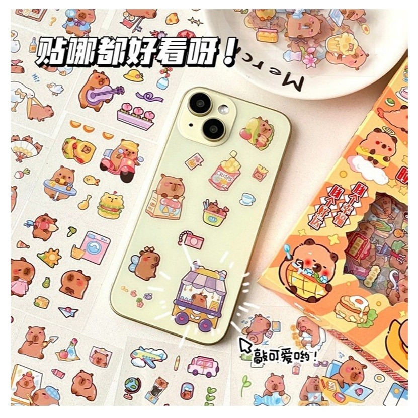 台灣現貨  卡皮巴拉防水貼紙套盒100張-細節圖2