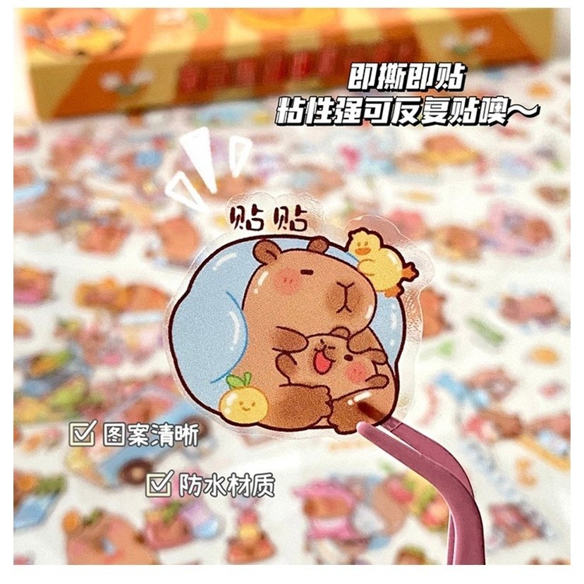 台灣現貨  卡皮巴拉防水貼紙套盒100張-細節圖3