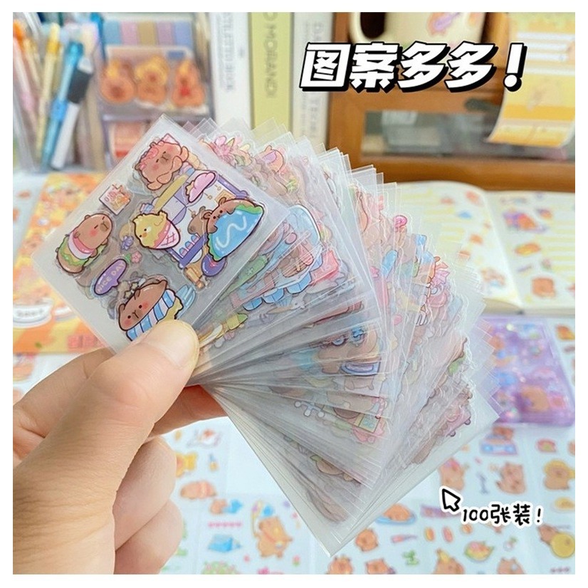 台灣現貨  卡皮巴拉防水貼紙套盒100張-細節圖4