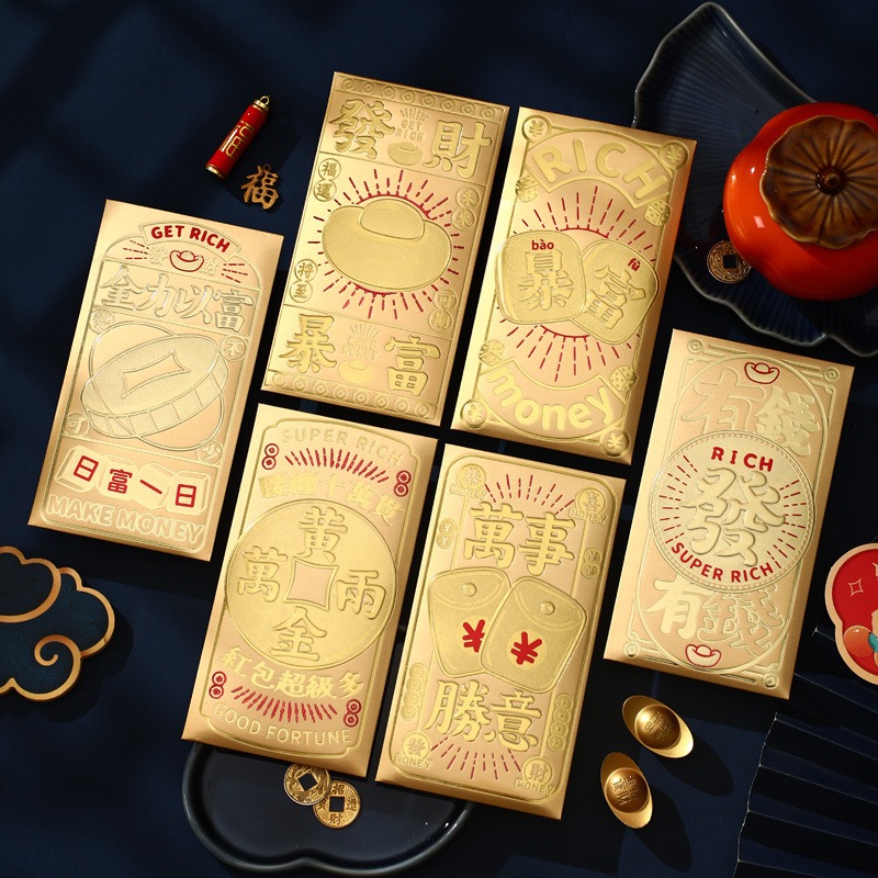 台灣現貨 ★發財爆富新年金色紅包 6入一包   金紅包-細節圖3