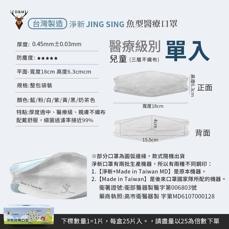 🔥 淨新 魚型醫療口罩 25入 兒童口罩  口罩 立體口罩  幼幼 小朋友口罩 台灣製口罩 一次性 驚喜平面成人50入-細節圖2