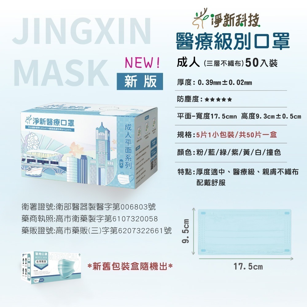 台灣淨新 醫療口罩 🔥口罩 醫用口罩 成人口罩 幼幼口罩 小朋友口罩 平面口罩熔噴布 三層不織布加厚 一次性-細節圖5