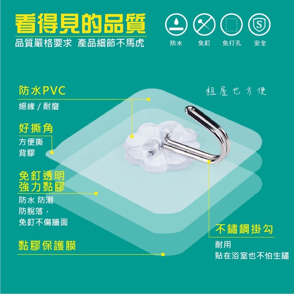 掛勾 掛勾貼片 卡扣 貼片 置物架貼片 免釘 免打孔 透明貼片新款加厚加黏 成本高30% 免釘掛勾 破盤【SN0121】-細節圖4