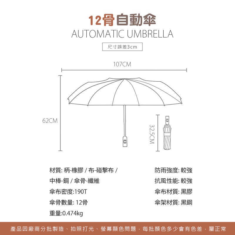 12骨自動傘 莫蘭迪摺疊傘 摺疊傘 自動傘 雙人傘 遮陽傘 太陽傘 晴雨傘【HW0070】-細節圖2
