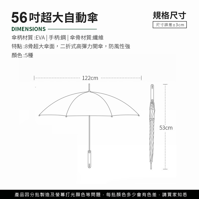 超大56吋自動傘 雨傘 自動摺疊傘 自動傘 摺疊傘 晴雨傘 陽傘 折傘 防曬傘 遮陽傘 【HW0045】-細節圖2