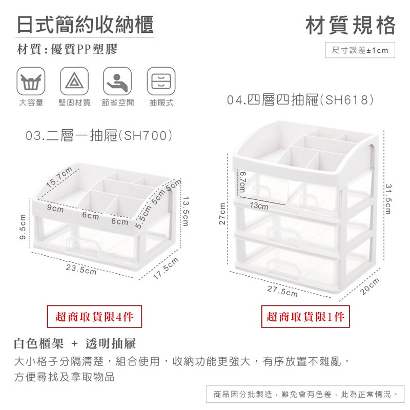 日式簡約收納櫃 小物收納櫃 化妝品收納 桌上收納 無印風 抽屜收納盒 多格整理盒 透明抽屜式 抽屜盒【SN0092】-細節圖3