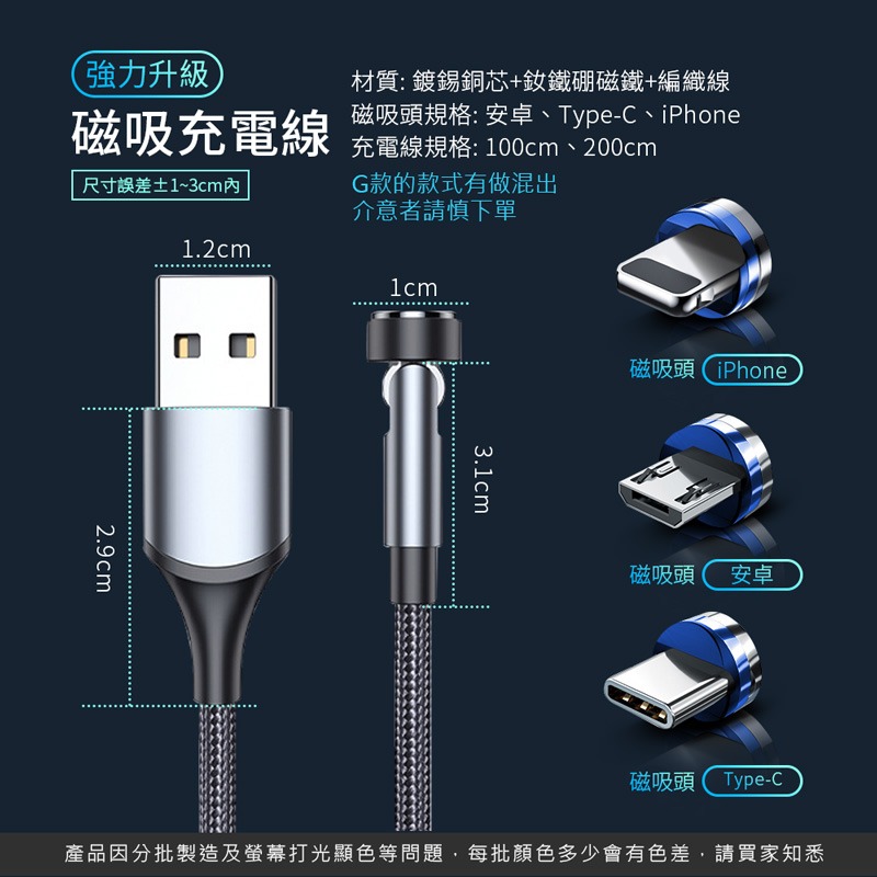 540度磁吸充電線 閃快充磁吸充電線 快充線 磁吸線 支援多種型號手機平板【DZ0105】-細節圖2