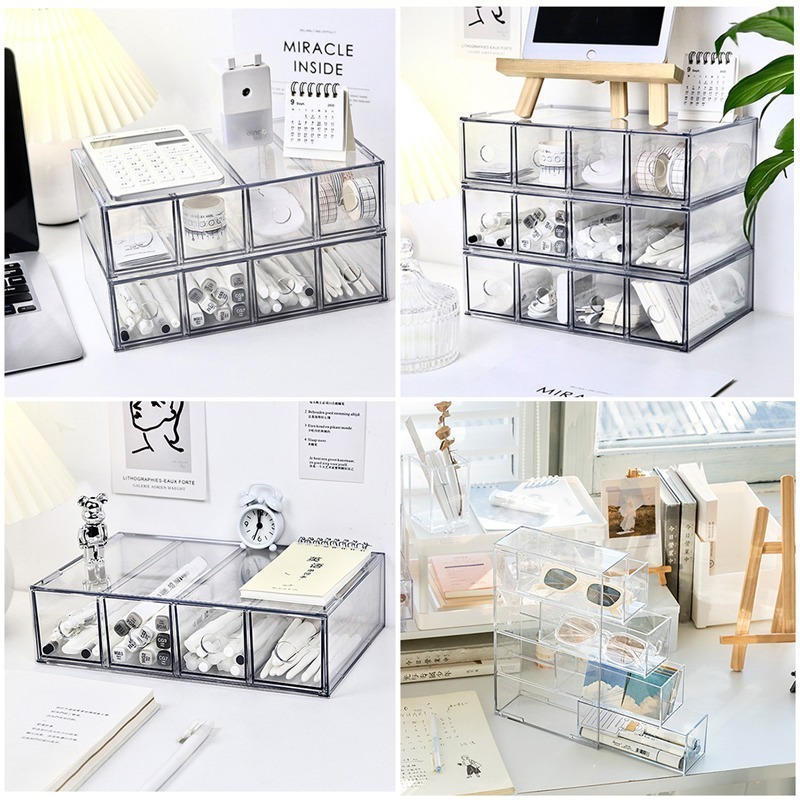 透明四格抽屜盒 四格抽屜盒 透明抽屜盒 抽屜式收納盒 多格收納盒 整理盒 收納盒 小物收納 收納用品【SN0345】-細節圖5