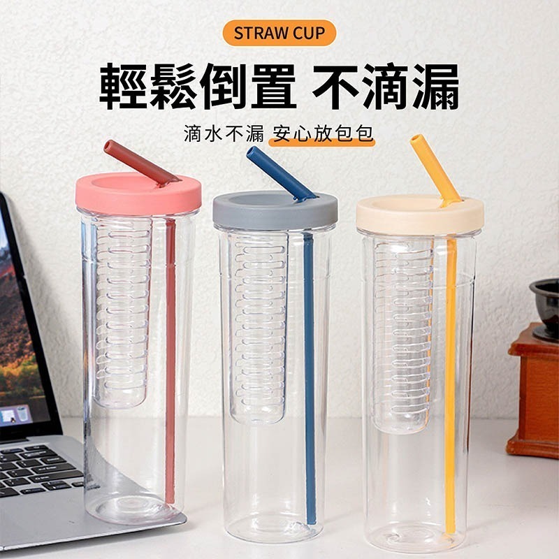 果汁過濾摺疊吸管杯 700ml 水壺 吸管杯 水瓶 過濾杯 大容量 果汁杯 茶隔杯 自帶吸管【CC0300】-細節圖6