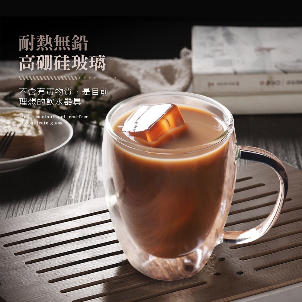 雙層玻璃咖啡杯350ML400ML 馬克杯 耐熱玻璃 高硼矽帶把玻璃杯 咖啡杯 隔熱防燙杯 【CC0178】-細節圖4