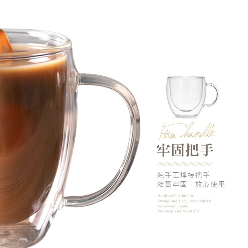 雙層玻璃咖啡杯350ML400ML 馬克杯 耐熱玻璃 高硼矽帶把玻璃杯 咖啡杯 隔熱防燙杯 【CC0178】-細節圖8