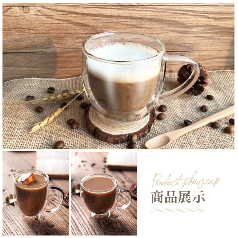 雙層玻璃咖啡杯350ML400ML 馬克杯 耐熱玻璃 高硼矽帶把玻璃杯 咖啡杯 隔熱防燙杯 【CC0178】-細節圖9