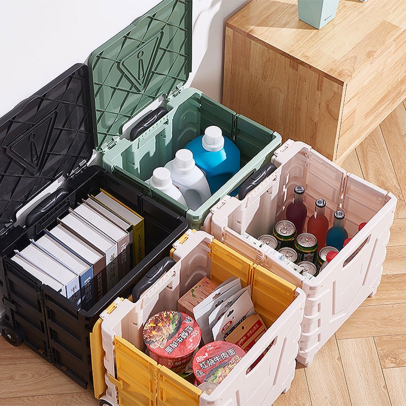 手拉摺疊置物小推車 折疊式收納購物車 折疊收納車 購物車 買菜車 可收摺疊耐重收納車 摺疊手拉車【HW0026】-細節圖7