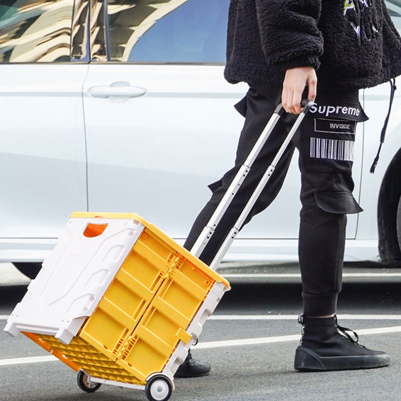 手拉摺疊置物小推車 折疊式收納購物車 折疊收納車 購物車 買菜車 可收摺疊耐重收納車 摺疊手拉車【HW0026】-細節圖8
