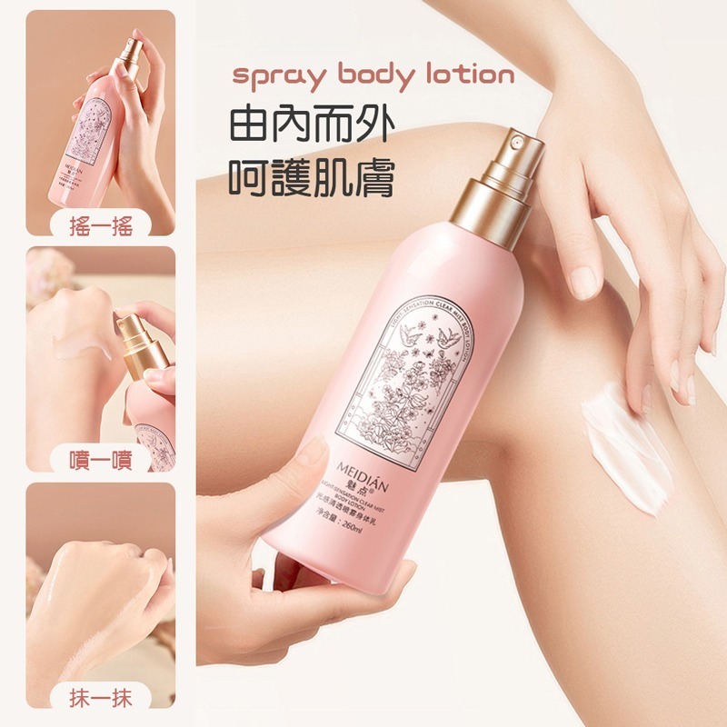 魅點噴霧身體乳 260ml 噴霧身體乳 光感清透噴霧身體乳 保濕 清爽 不黏膩 身體乳 身體噴霧【MZ0310】-細節圖5