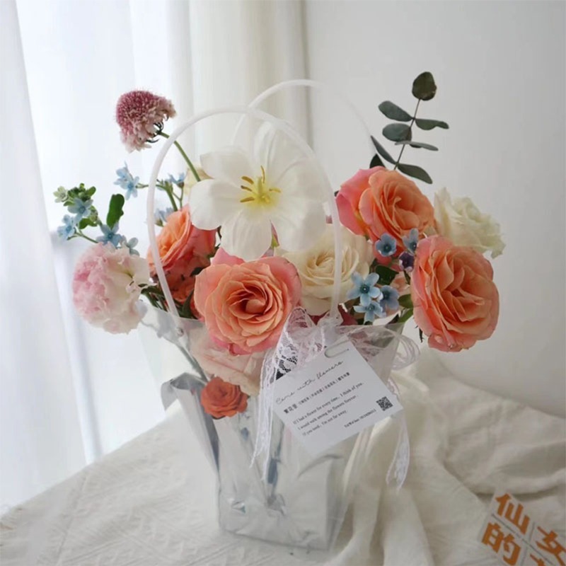 梯形透明花束提袋 T型提袋 透明提袋 花束提袋 花袋 禮物袋 手提袋 禮品袋 PVC提袋 花禮提袋【SN0409】-細節圖4